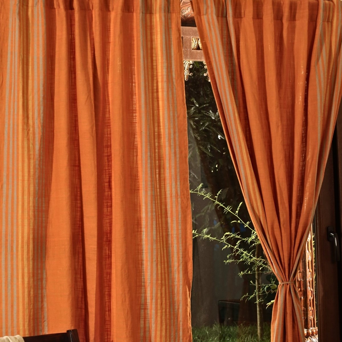 Apricot Rust Cotton Door Curtain | Length 7ft | Marigold Collection