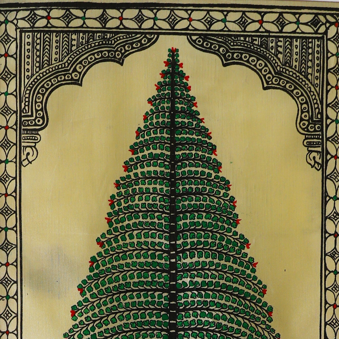 Exquisite Forrest Green Tussar Pattachitra, Indian Artistry