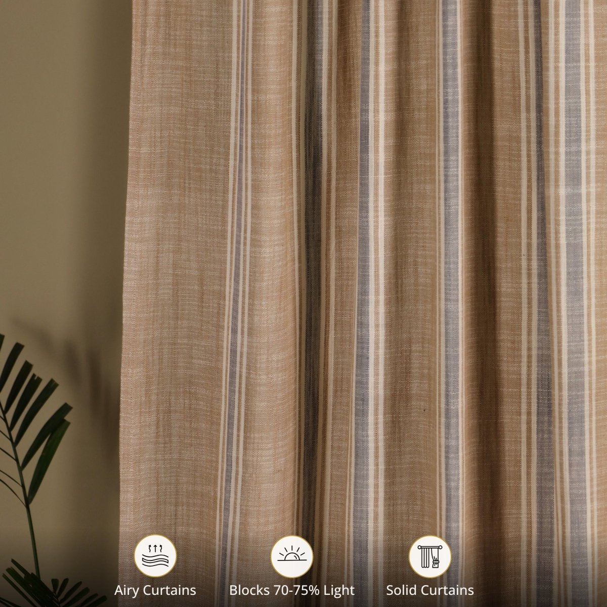 Beige & Blue Handwoven Cotton Striped Curtain | 7 ft/9 ft Length