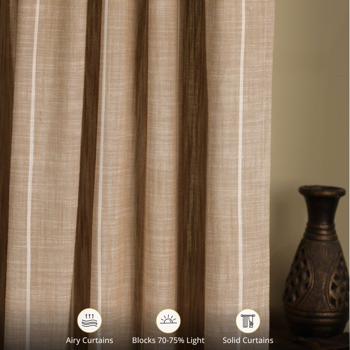 Beige Handwoven Cotton Striped Curtain | 7 ft /9 ft Length