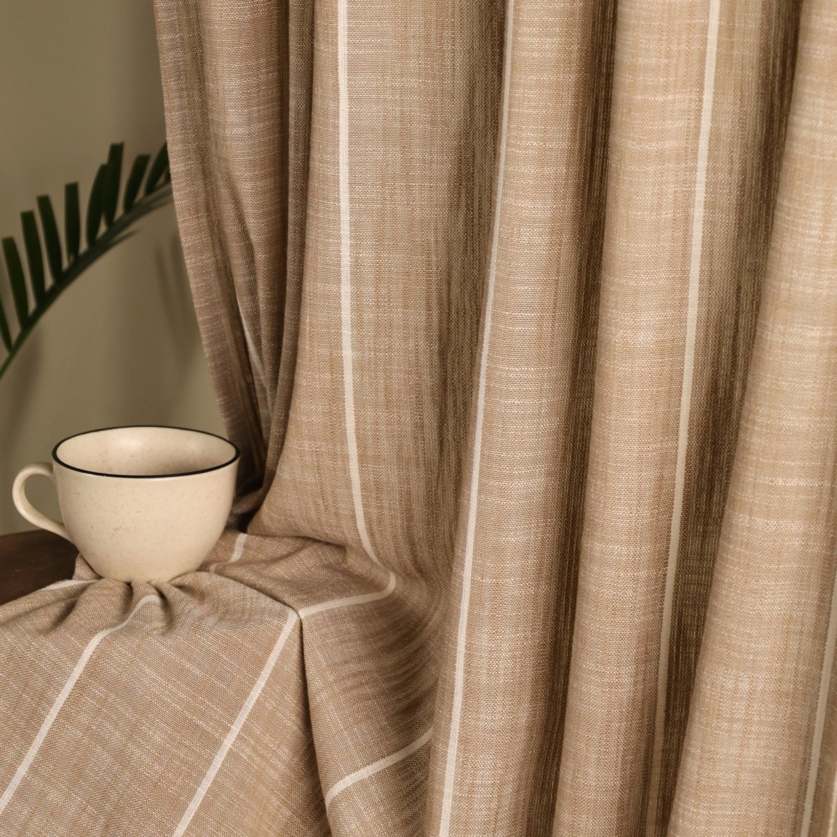 Beige Handwoven Cotton Striped Curtain | 7 ft /9 ft Length