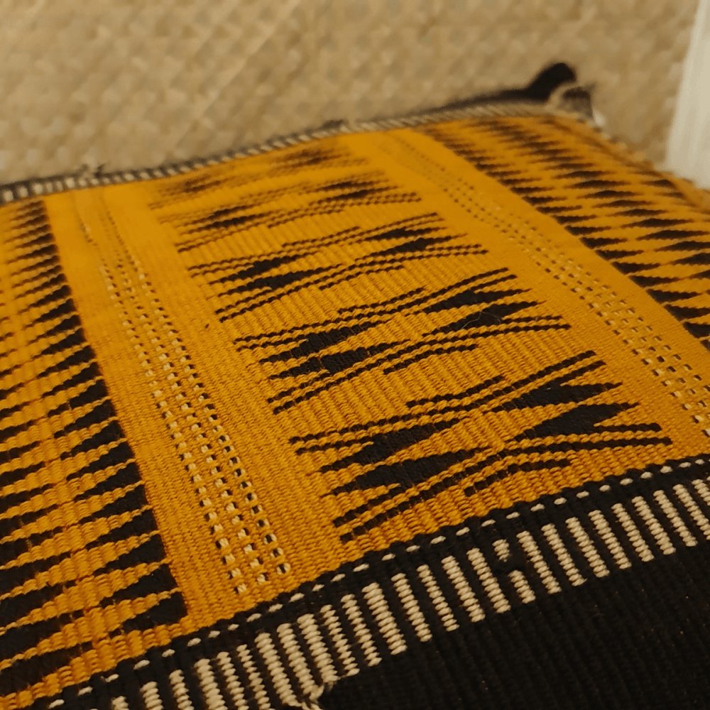 Black & Mustard Tasseled Handwoven Cushion Cover