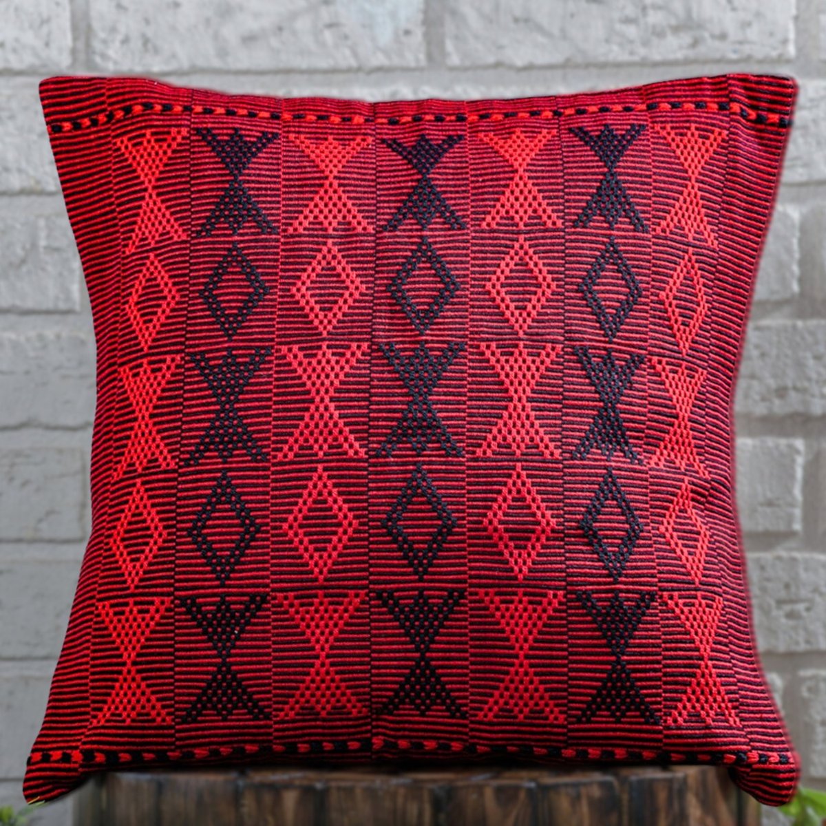 Bold Statement: Black & Red Arrowhead Large Handwoven Cushion Cover