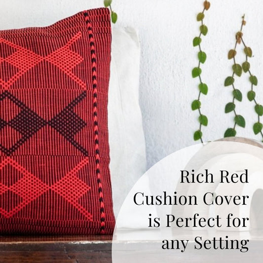 Black & Red Diamond Handwoven Cushion Cover