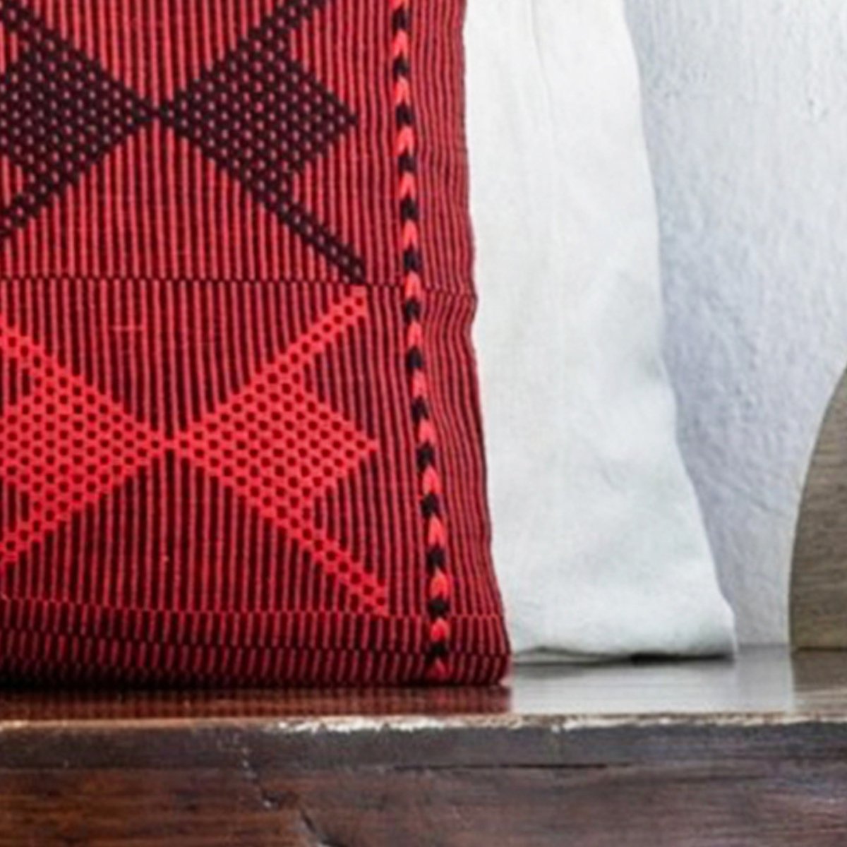 Contemporary Vibes: Black & Red Diamond Motif Cushion Cover