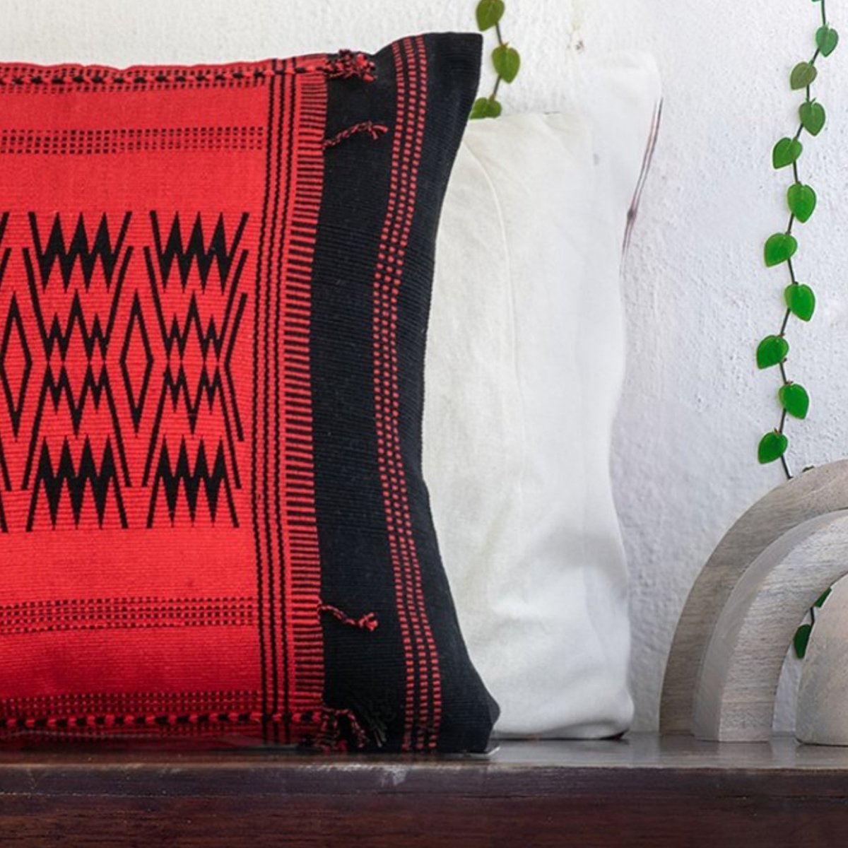 Cultural Chic: Black and Red Ethnic Cushion Cover