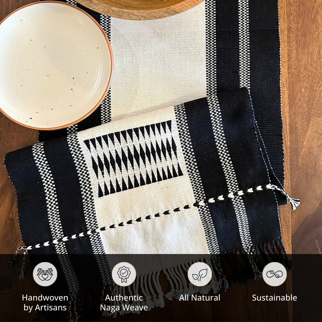Black & White Handwoven Cotton Table Runner