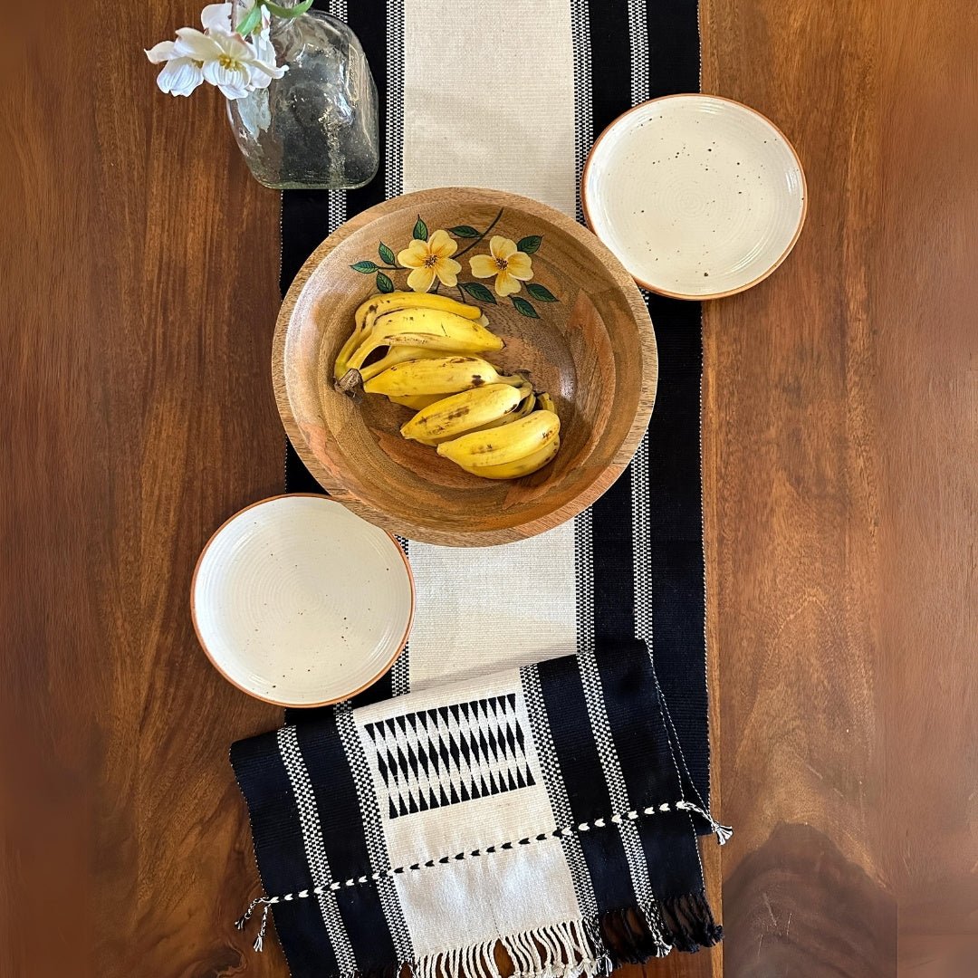 Black & White Handwoven Cotton Table Runner