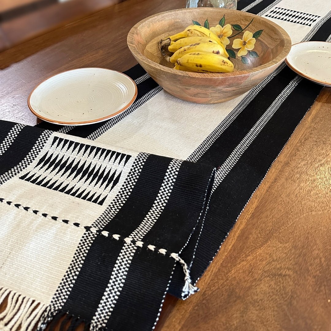 Black & White Handwoven Cotton Table Runner