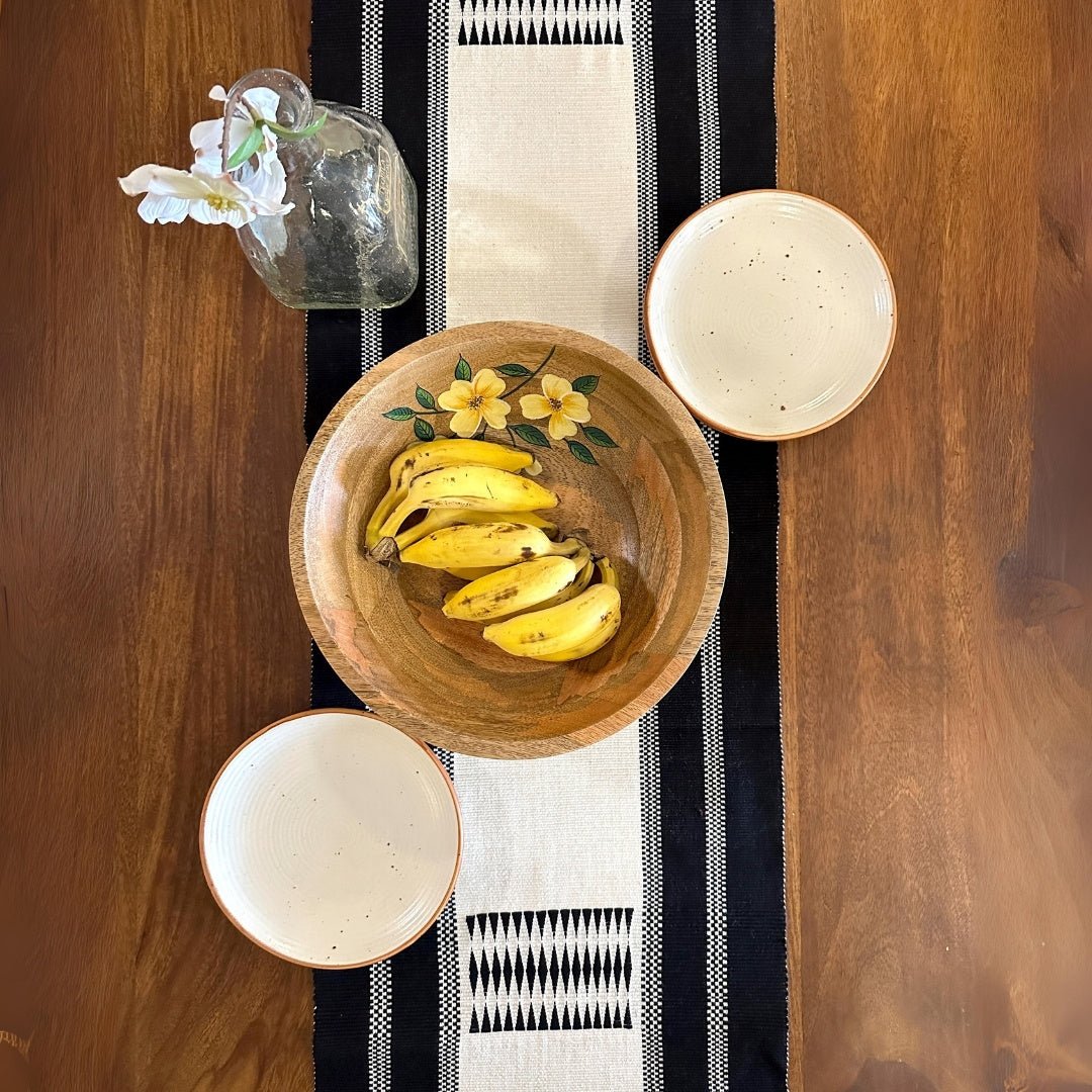 Black & White Handwoven Cotton Table Runner