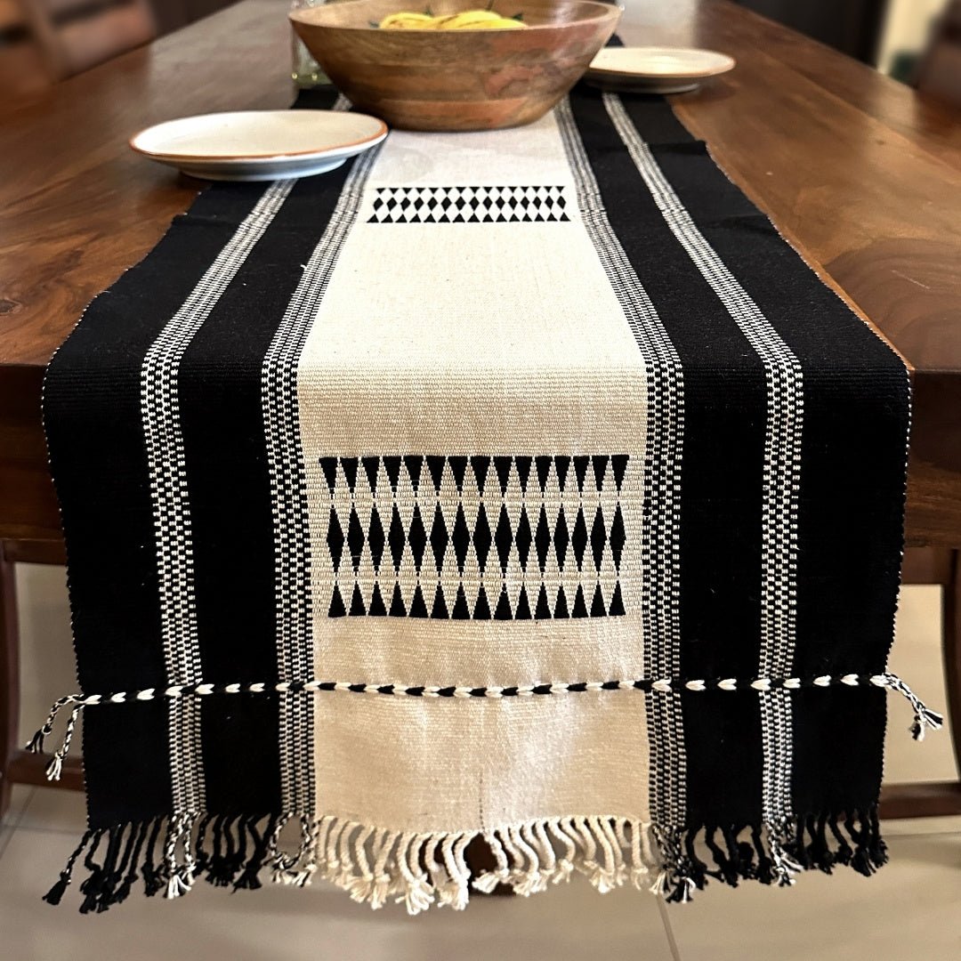 Black & White Handwoven Cotton Table Runner