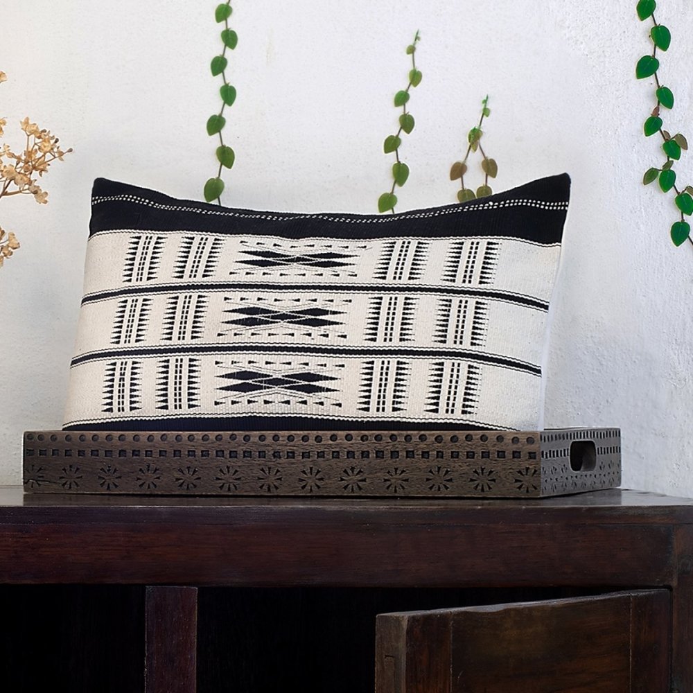 Sleek Elegance: Monochrome Rectangular Handwoven Cushion Cover