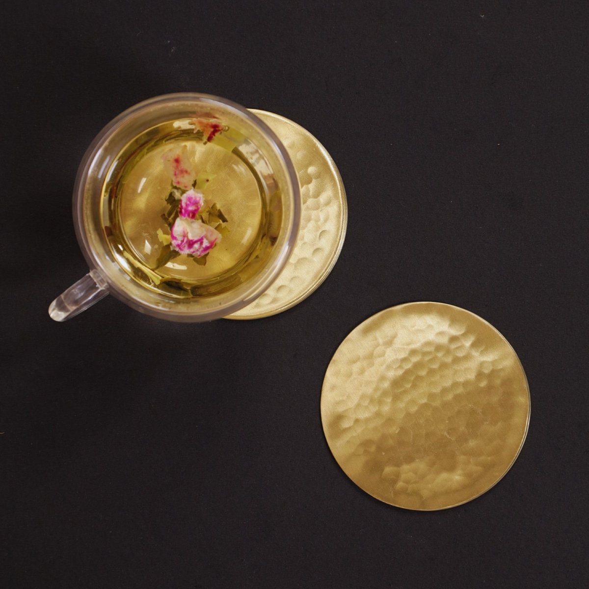 Brass Coasters - Set of 4/6 - Matt Finish Hammered Table Coasters For Drinks | Kitchen Decor Items