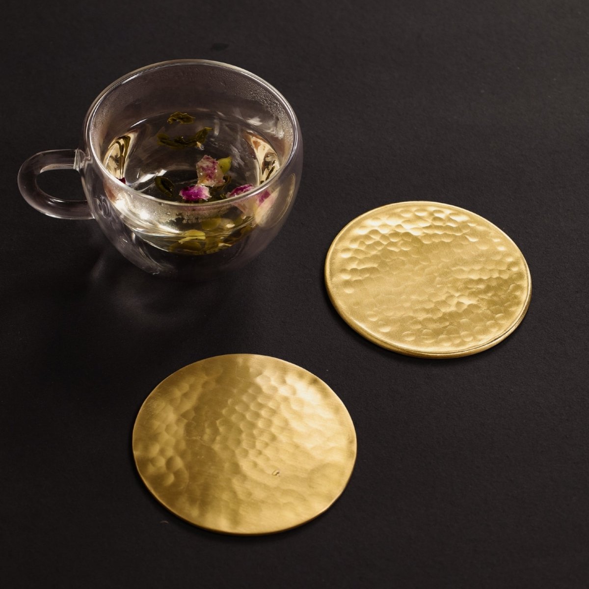 Brass Coasters - Set of 4/6 - Matt Finish Hammered Table Coasters For Drinks | Kitchen Decor Items