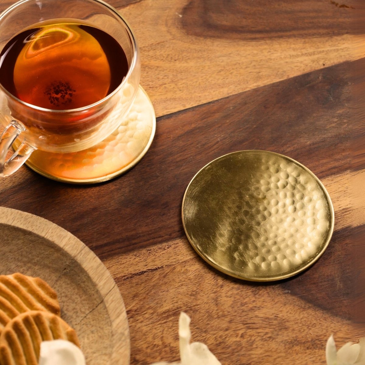 Brass Coasters - Set of 4/6 - Matt Finish Hammered Table Coasters For Drinks | Kitchen Decor Items