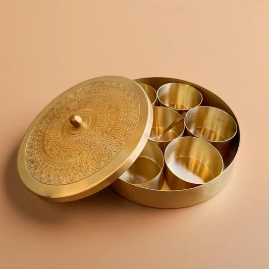 Brass Masala Box - Spice, Masala Storage Organizer Masala Dabba for Everyday Kitchen Use | Handmade in India