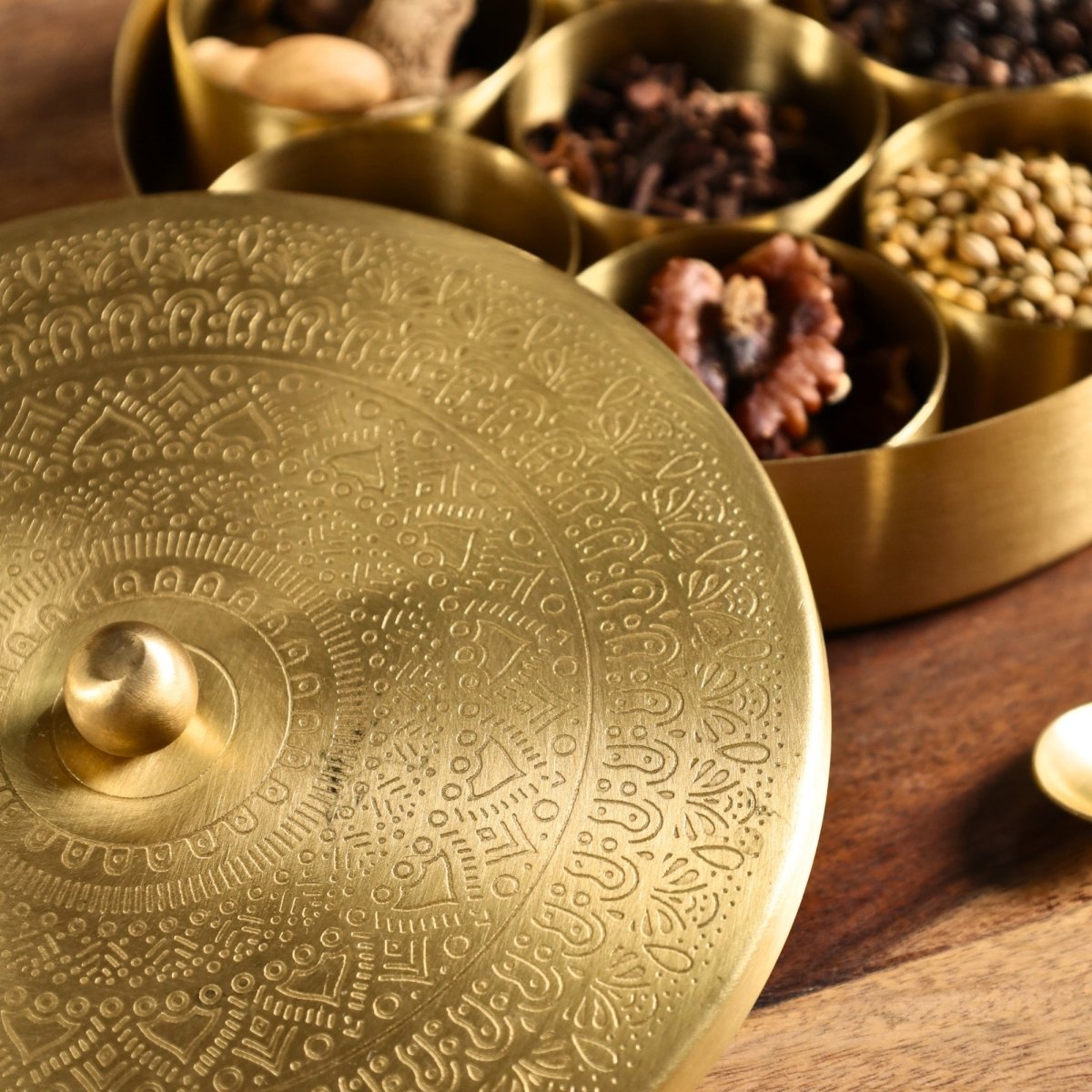 Brass Masala Box - Spice, Masala Storage Organizer Masala Dabba for Everyday Kitchen Use | Handmade in India
