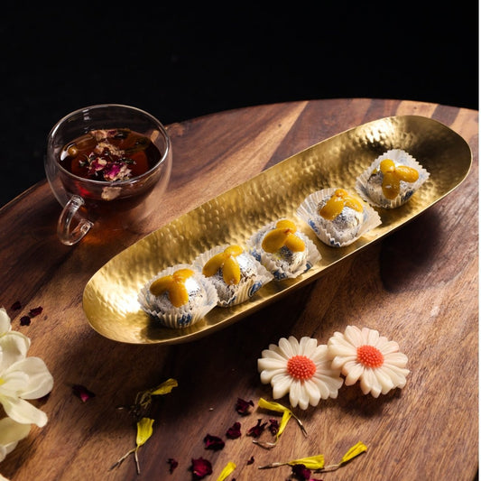 Brass Serving Tray Platter - Matt Finish Hammered Serveware | Kitchen Decor Items | Handmade In India