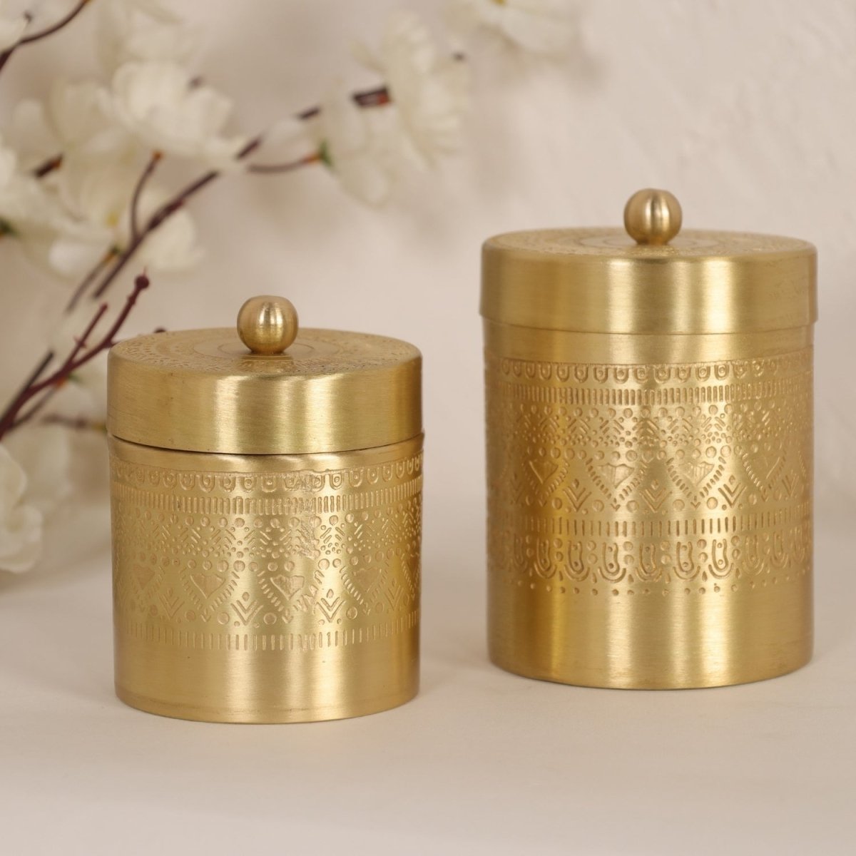 Brass Storage Jar/Container with Lid for Tea, Sugar and Spice in Kitchen Use| Combo | Handmade in India