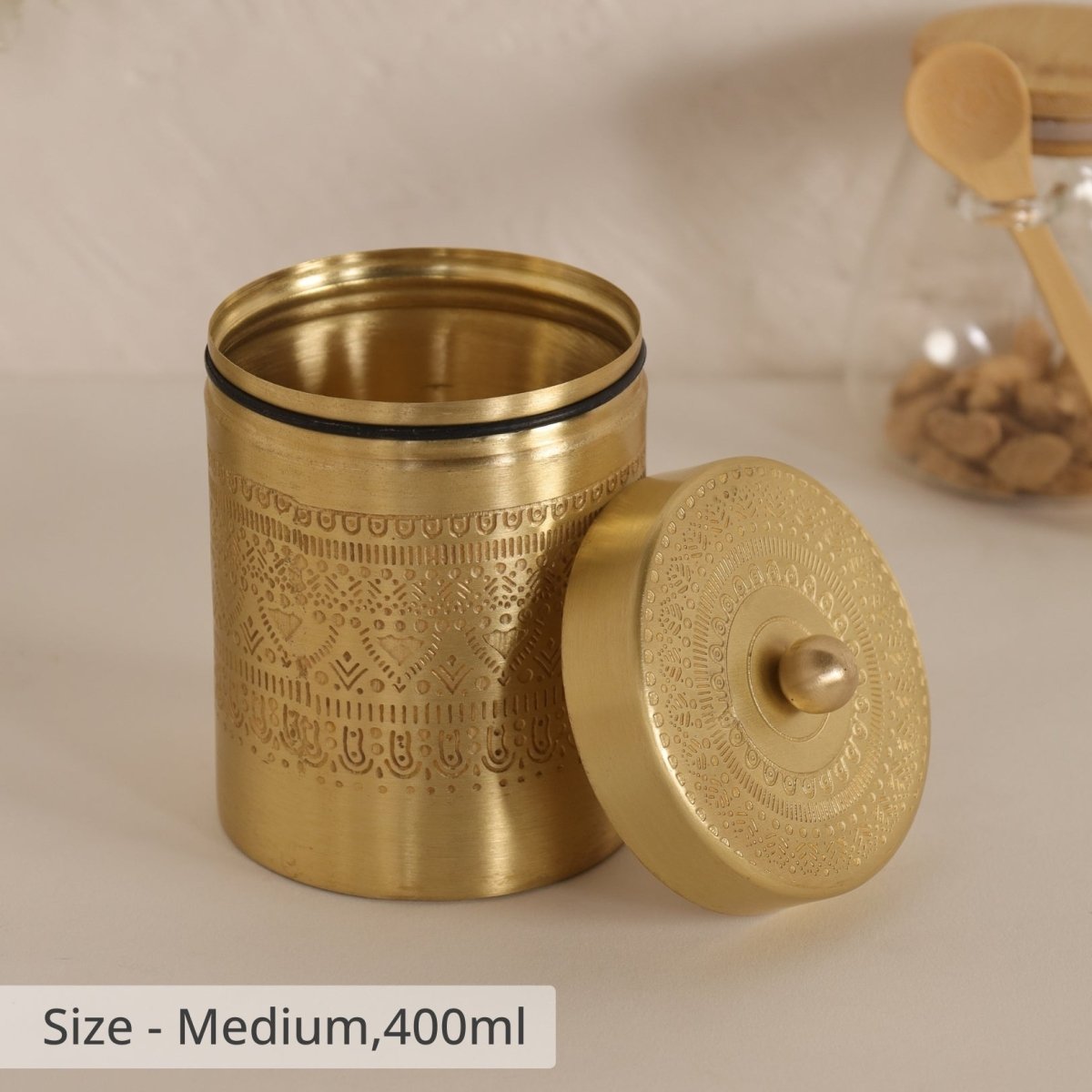 Brass Storage Jar/Container with Lid for Tea, Sugar and Spice in Kitchen Use| Combo | Handmade in India