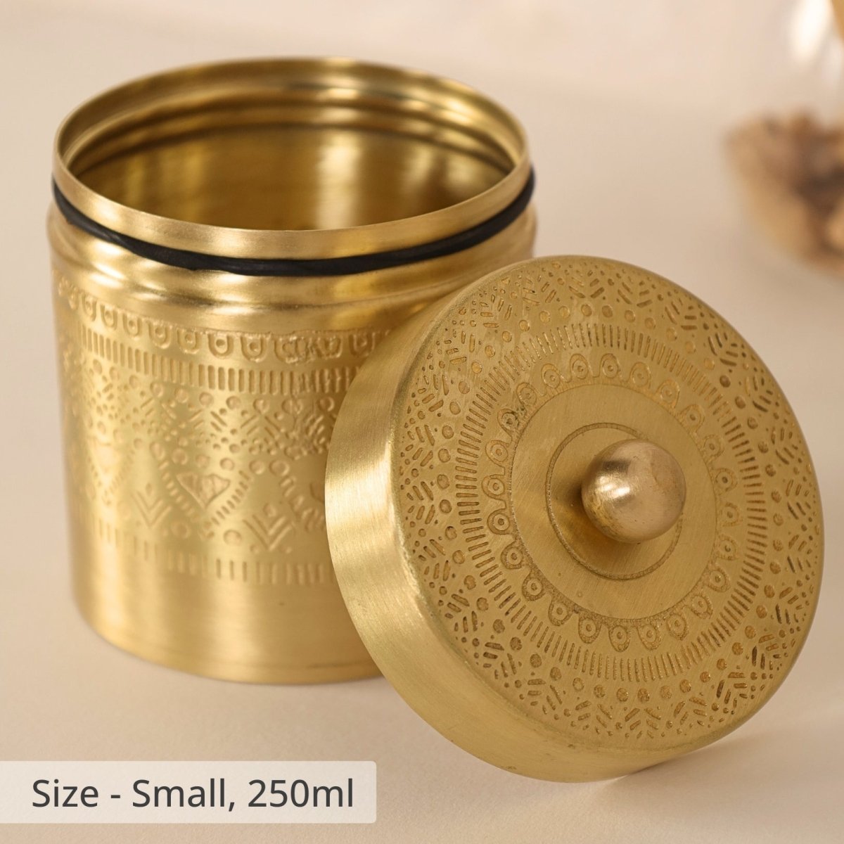 Brass Storage Jar/Container with Lid for Tea, Sugar and Spice in Kitchen Use| Combo | Handmade in India