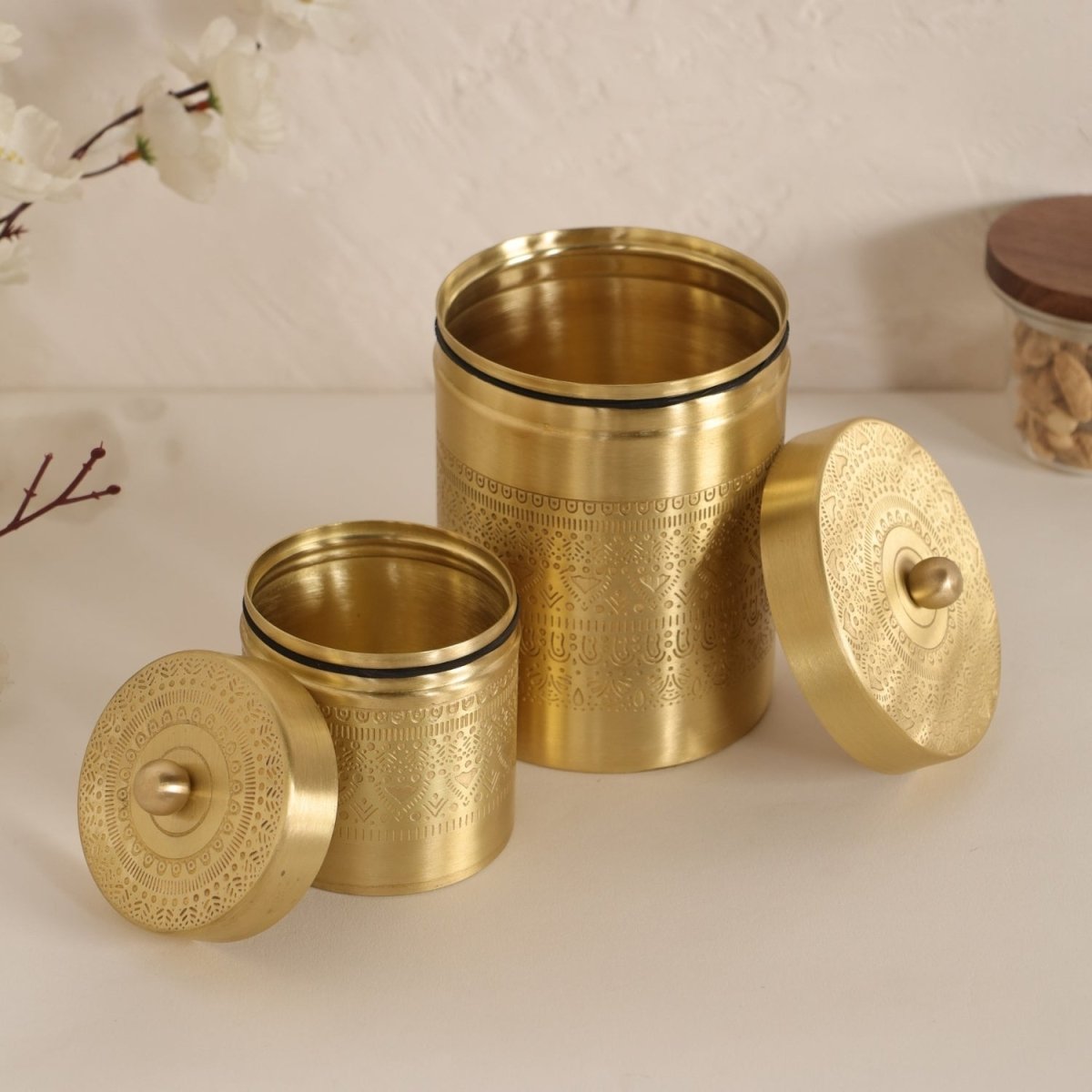Brass Storage Jar/Container with Lid for Tea, Sugar and Spice in Kitchen Use| Combo | Handmade in India