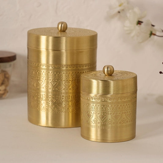 Brass Storage Jar/Container with Lid for Tea, Sugar and Spice in Kitchen Use| Combo | Handmade in India