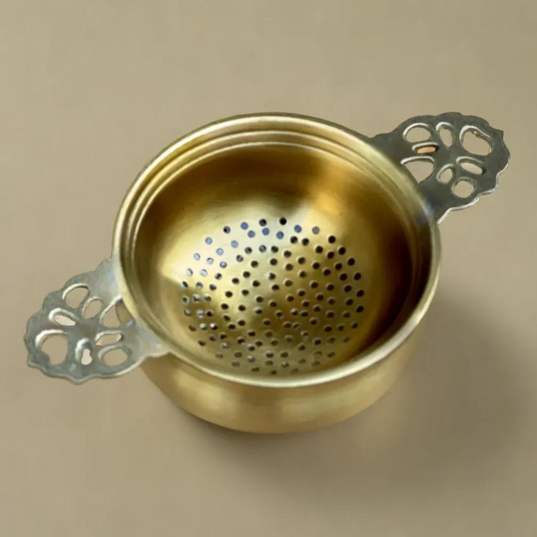 Brass Tea Strainer & Bowl For Everyday Luxury Kitchen Usage | Handmade In India