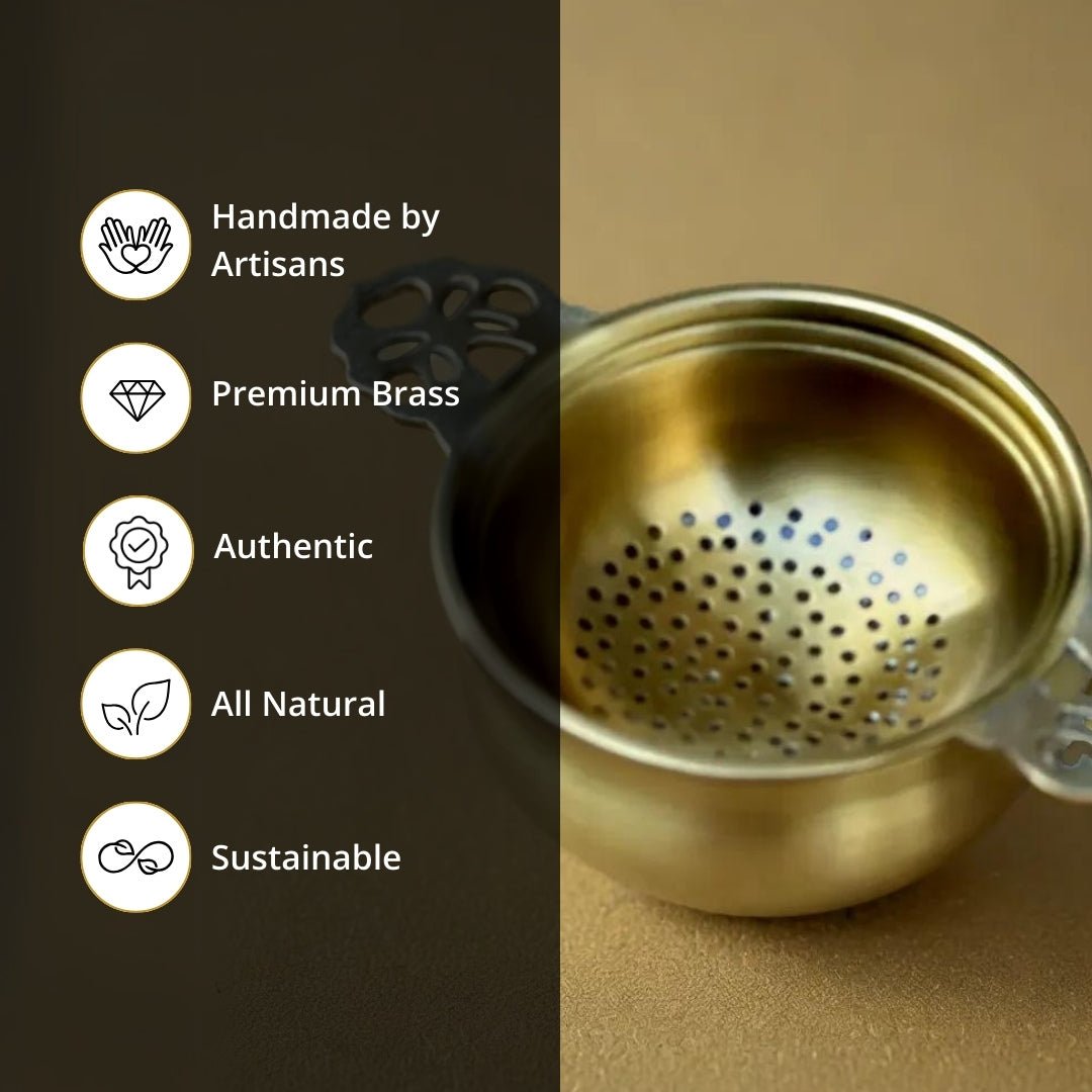 Brass Tea Strainer & Bowl For Everyday Luxury Kitchen Usage | Handmade In India