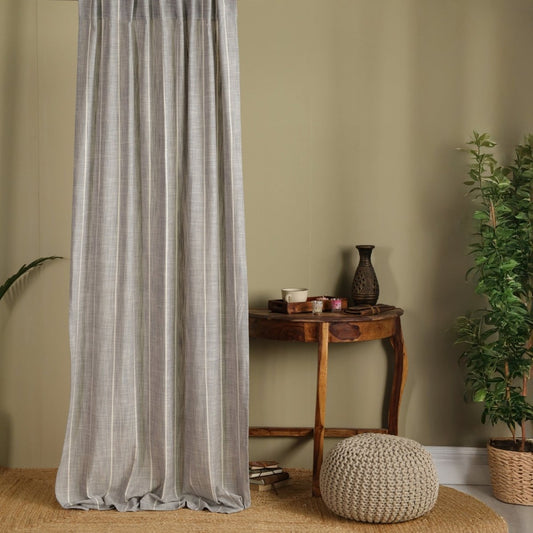 Charcoal Handwoven Cotton Striped Curtain | 7 ft/9 ft Length