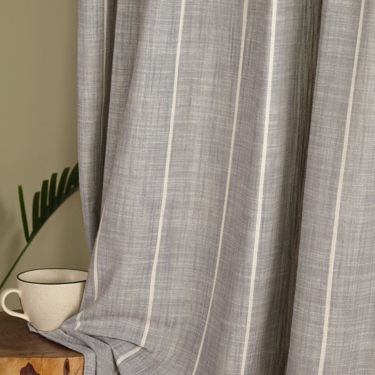 Charcoal Handwoven Cotton Striped Curtain | 7 ft/9 ft Length