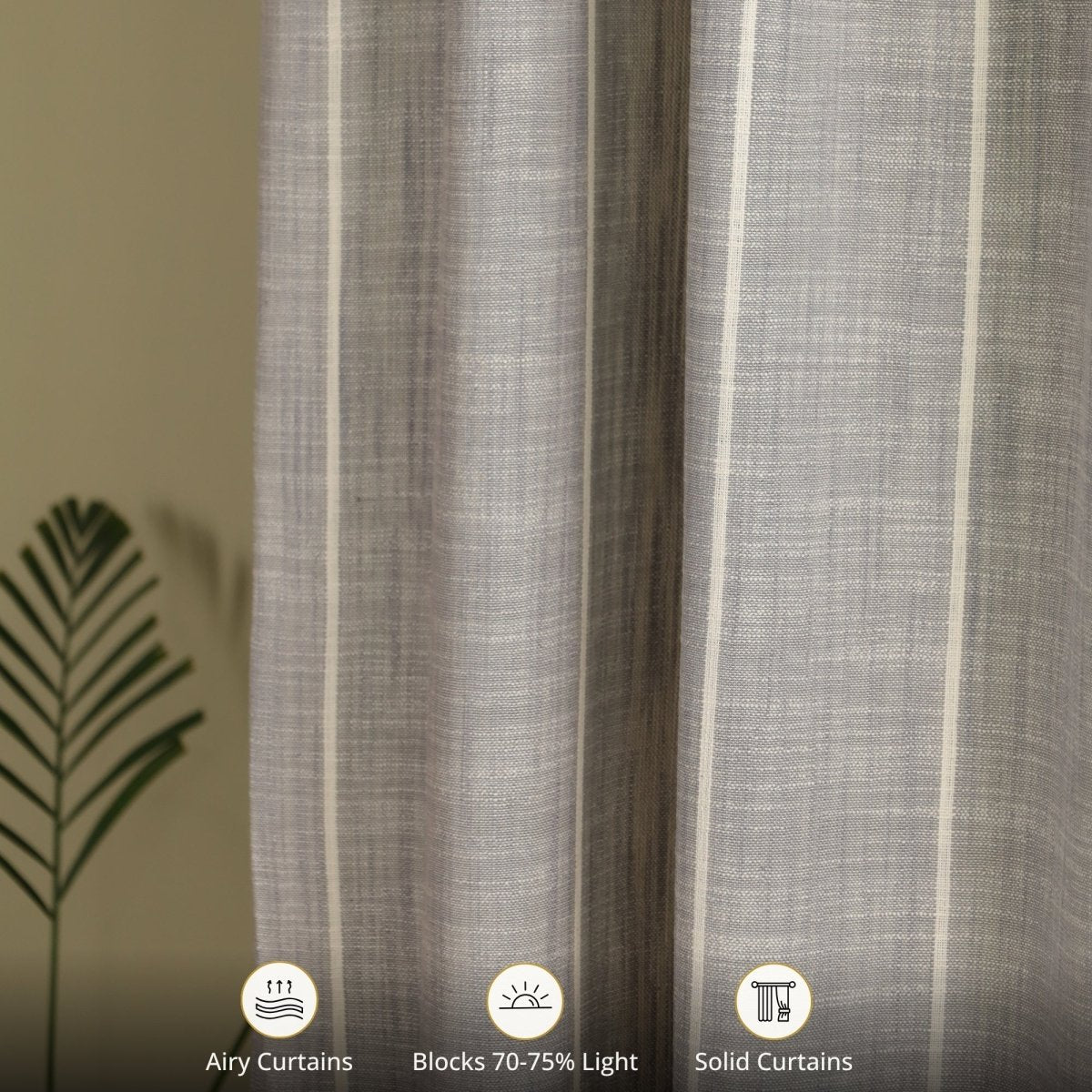 Charcoal Handwoven Cotton Striped Curtain | 7 ft/9 ft Length