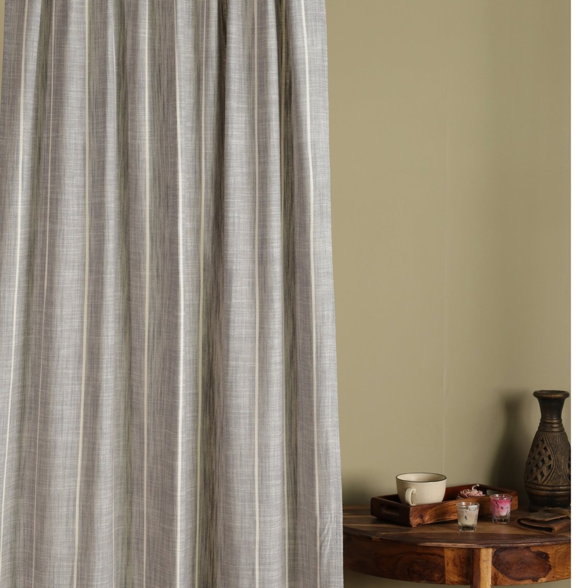 Charcoal Handwoven Cotton Striped Curtain | 7 ft/9 ft Length