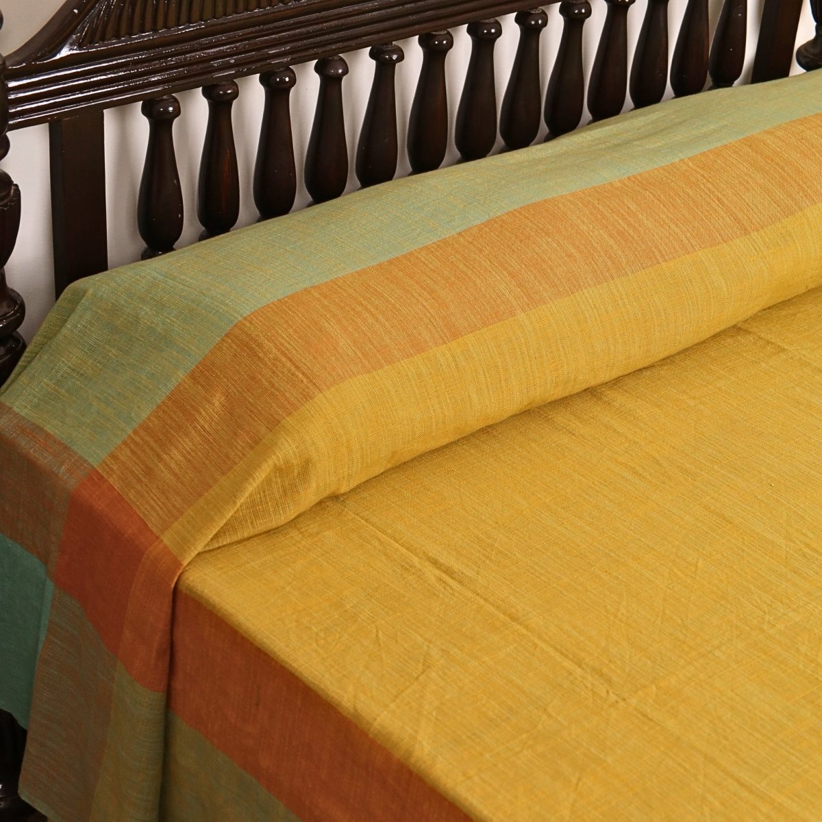 Citrine Yellow and Green Cotton Bed Cover | Marigold Collection