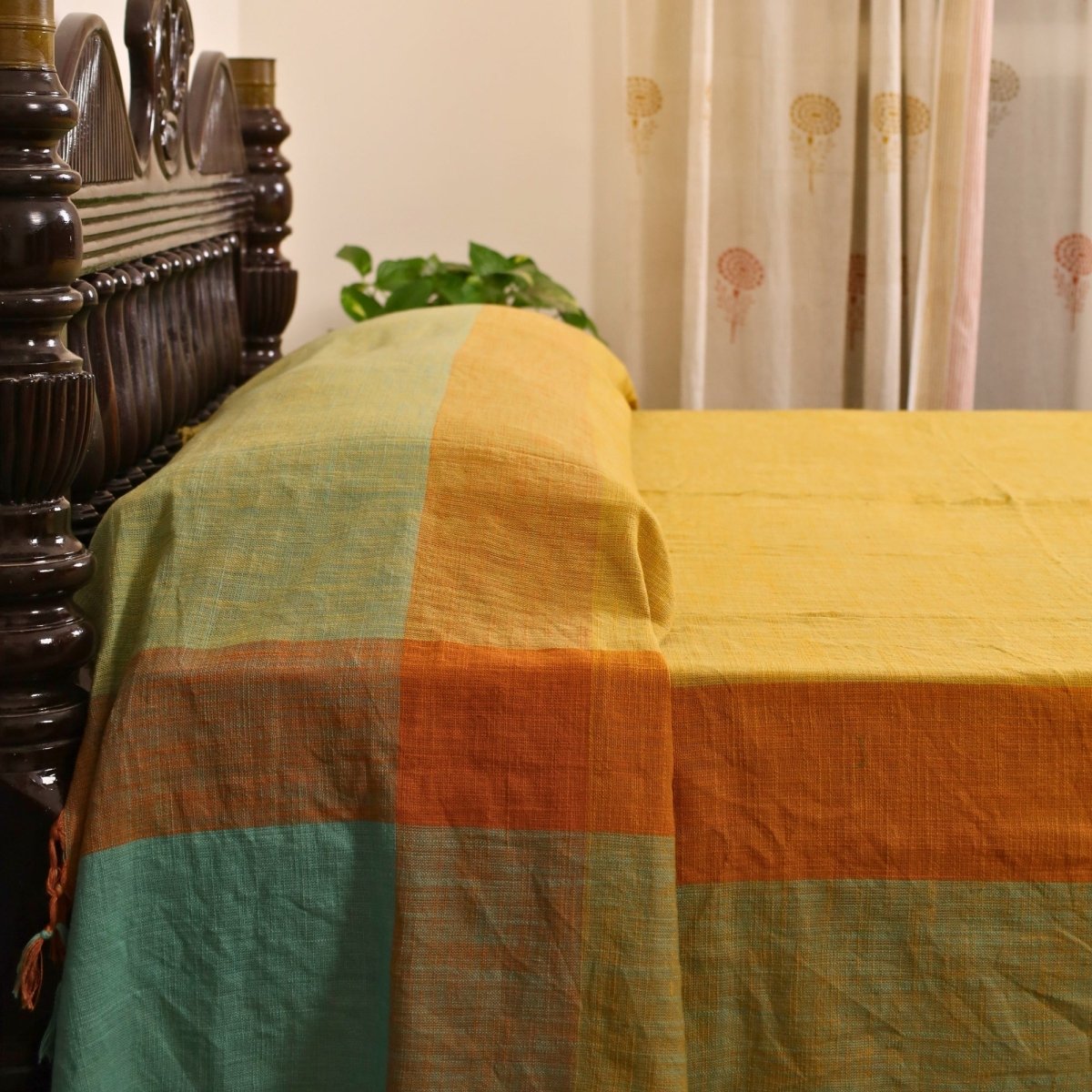 Citrine Yellow and Green Cotton Bed Cover | Marigold Collection