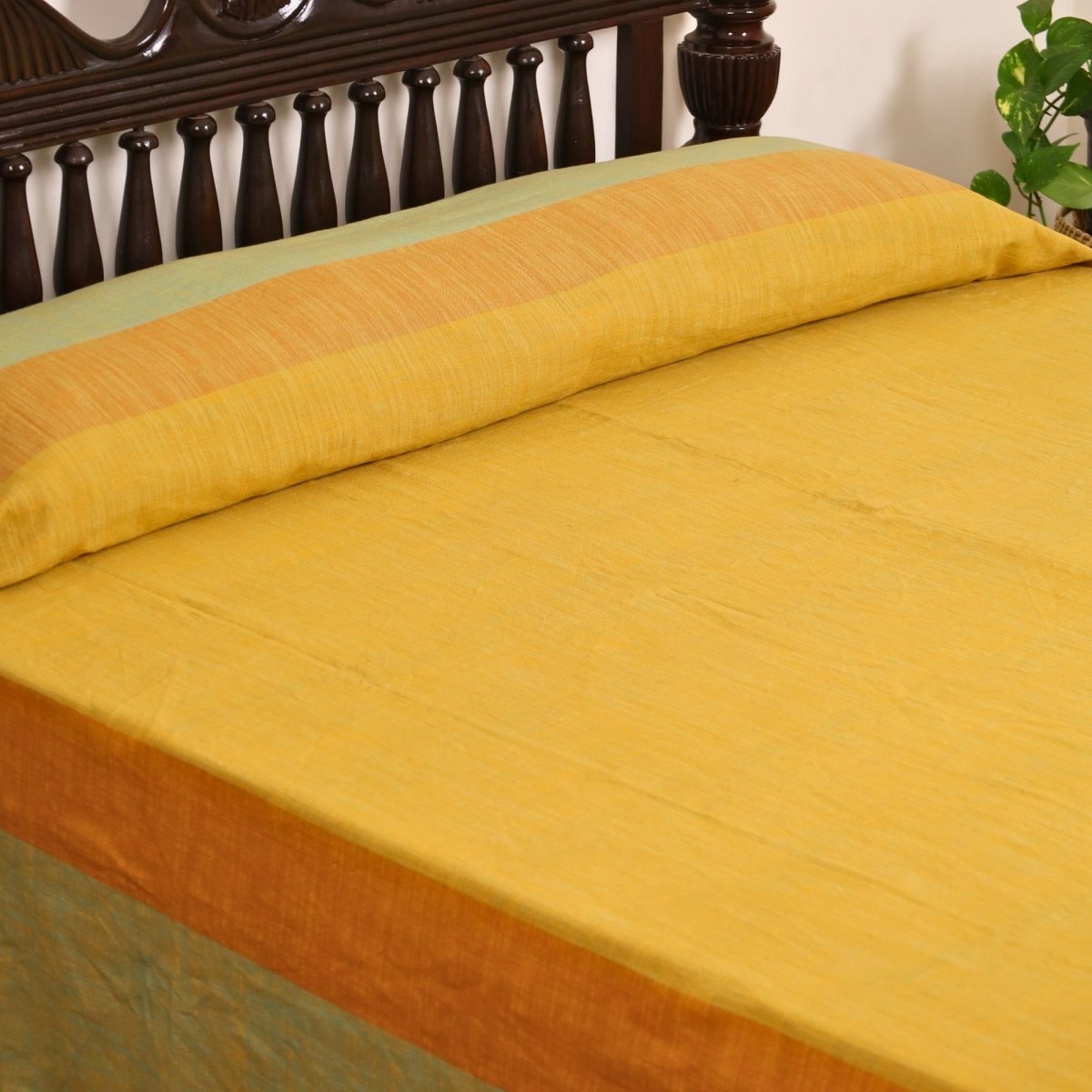 Citrine Yellow and Green Cotton Bed Cover | Marigold Collection