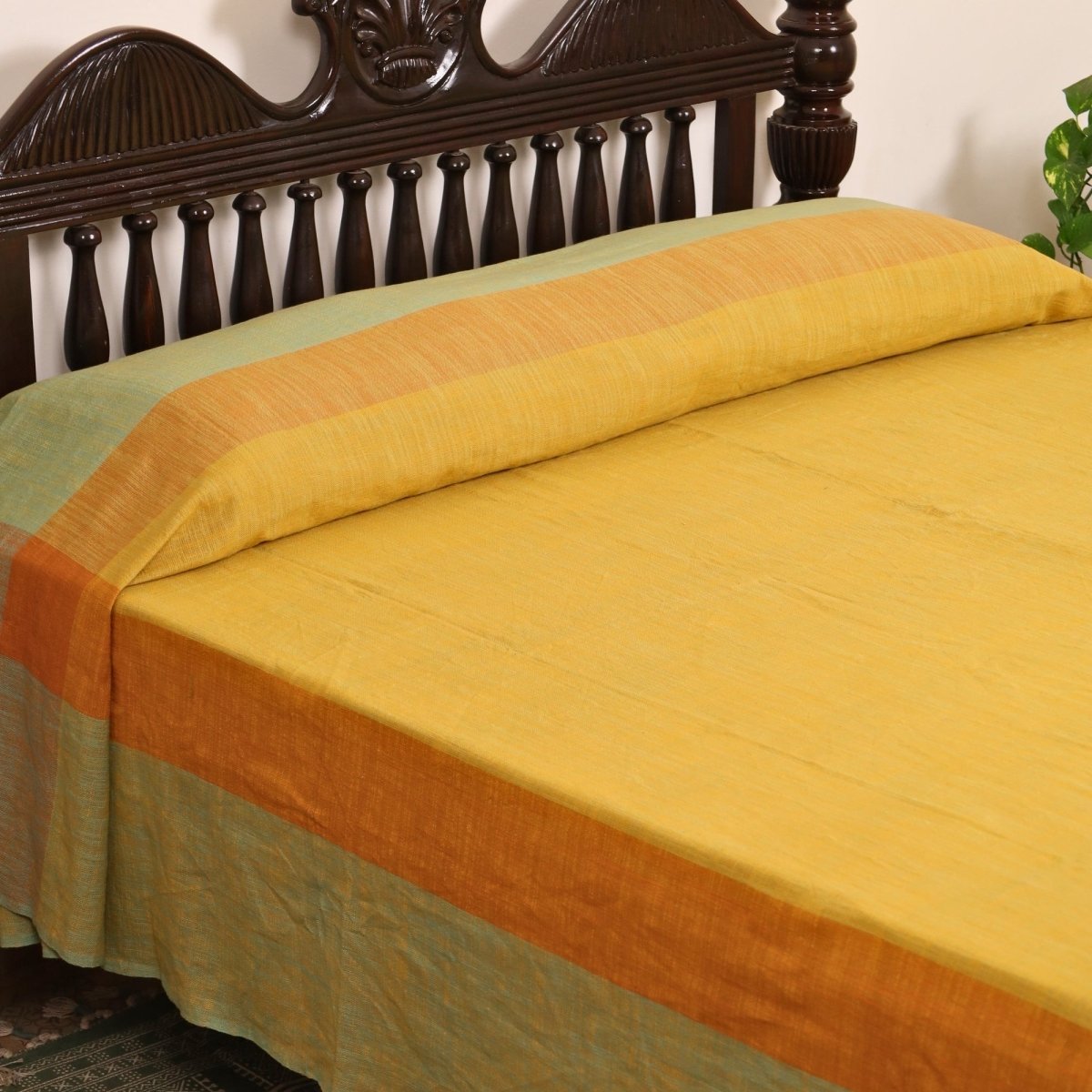 Citrine Yellow and Green Cotton Bed Cover | Marigold Collection