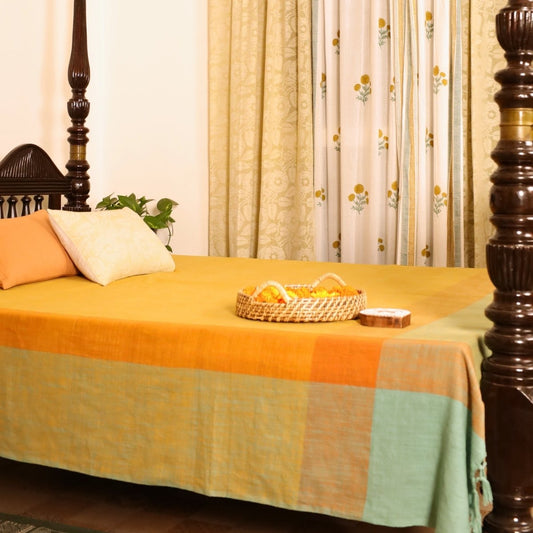 Citrine Yellow and Green Cotton Bed Cover | Marigold Collection