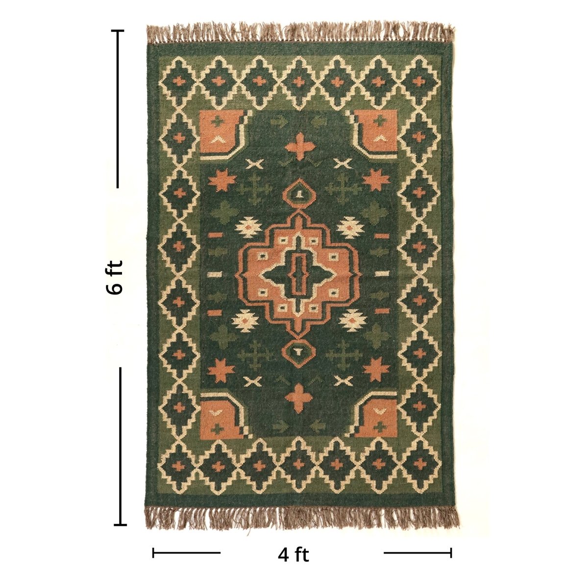 Clover Green Handwoven Rug In 4 x 6 ft | Geometric Pattern | Handcrafted In India