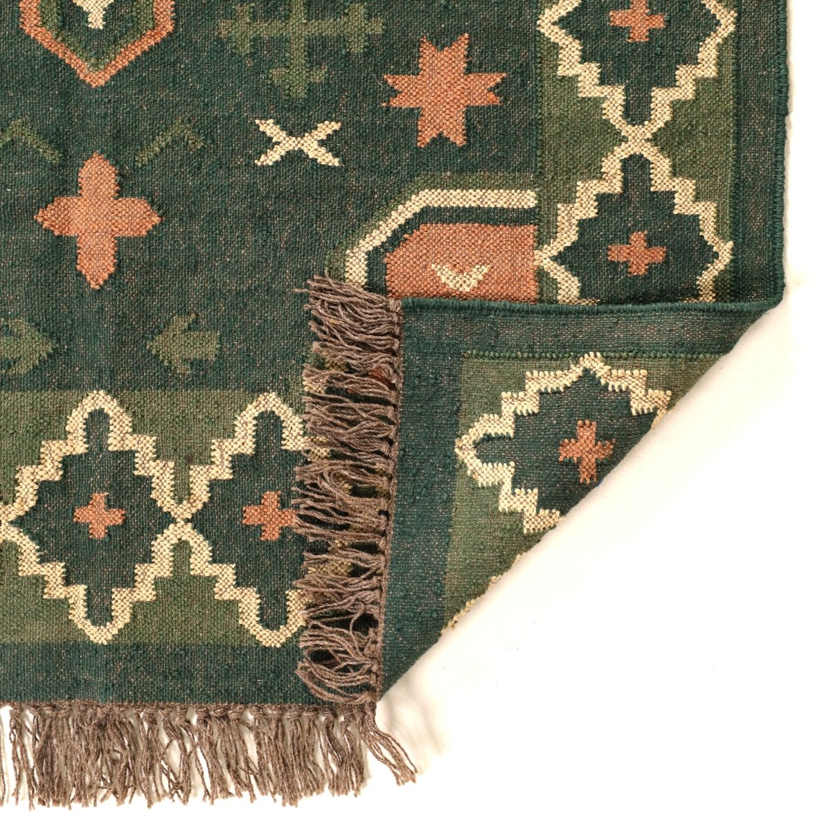 Clover Green Handwoven Rug In 4 x 6 ft | Geometric Pattern | Handcrafted In India