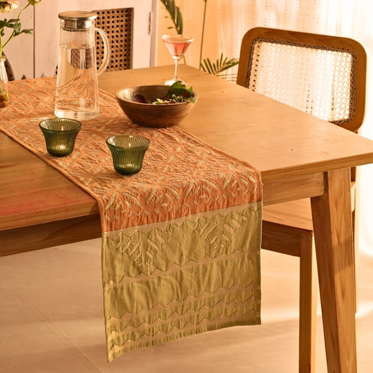 Coral & Sage Green Applique Cotton Dining Table Runner | 15" x 60" | Marigold Collection