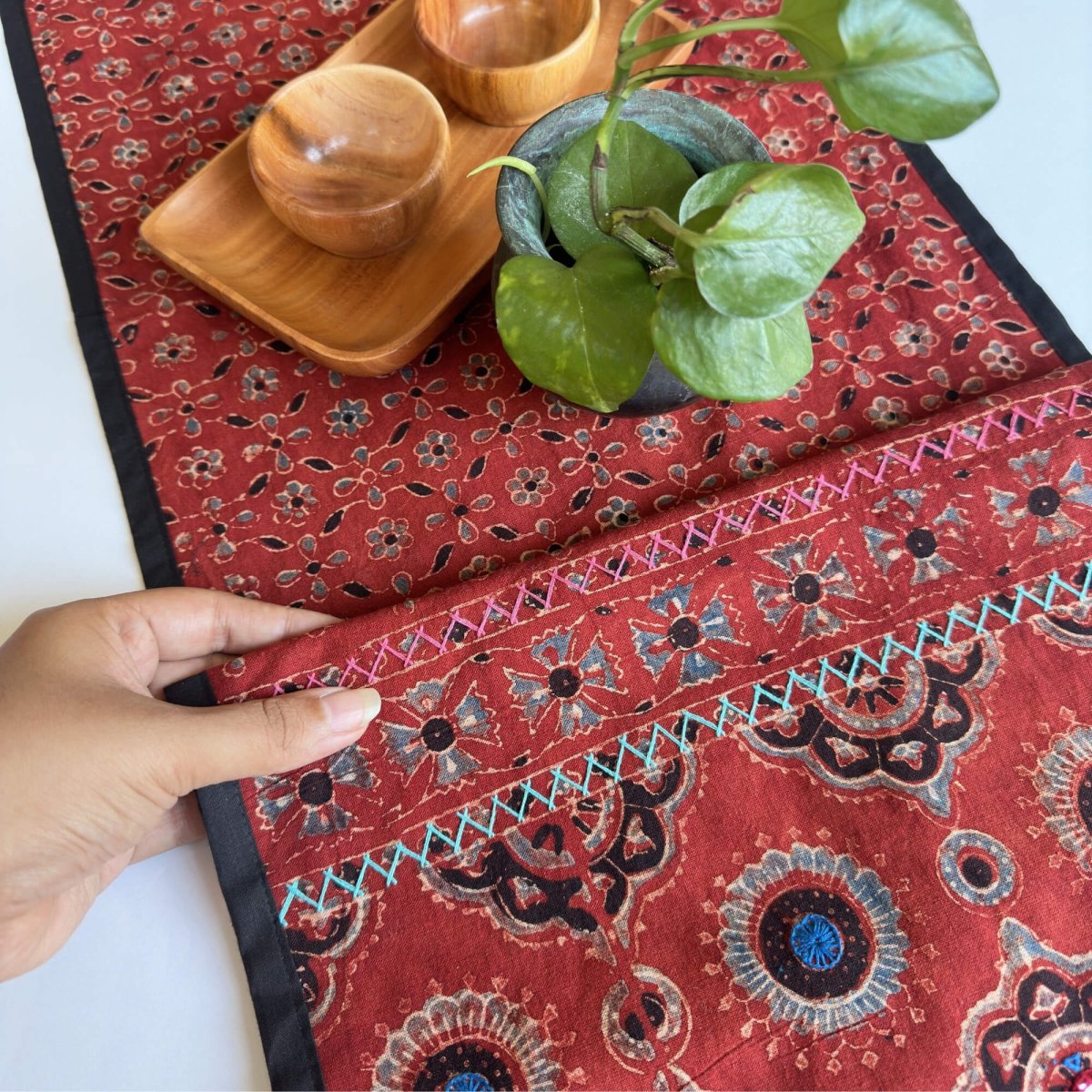 Cotton Dining Table Runner with Block Print Red| Eco Friendly Tableware Sustainably Crafted from Pure Cotton | Handmade In India