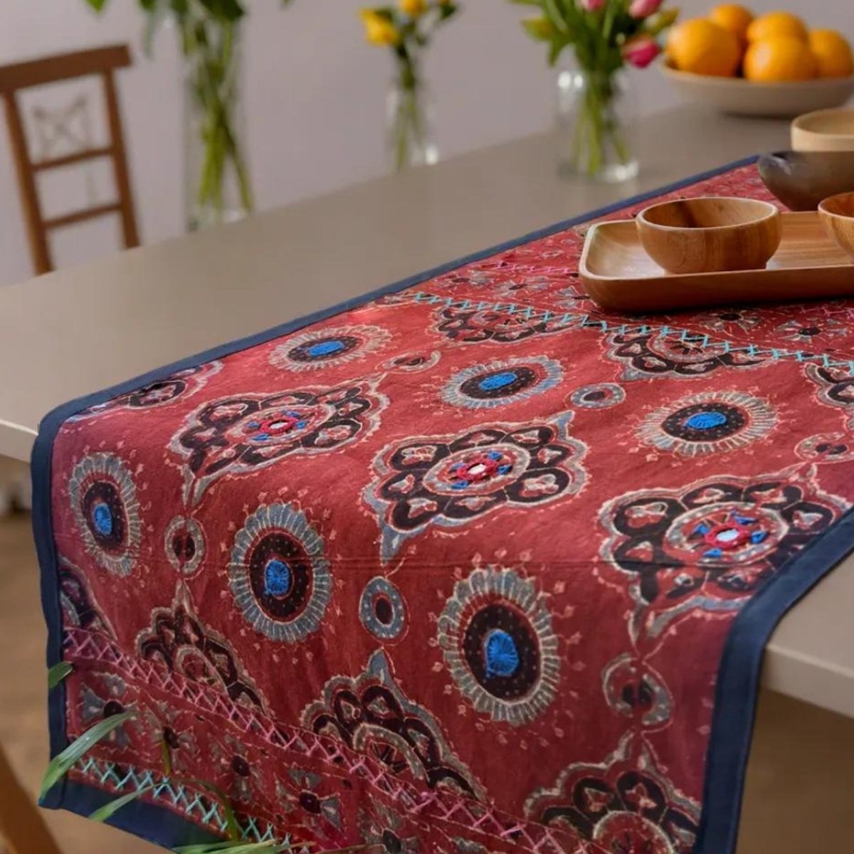 Cotton Dining Table Runner with Block Print Red| Eco Friendly Tableware Sustainably Crafted from Pure Cotton | Handmade In India