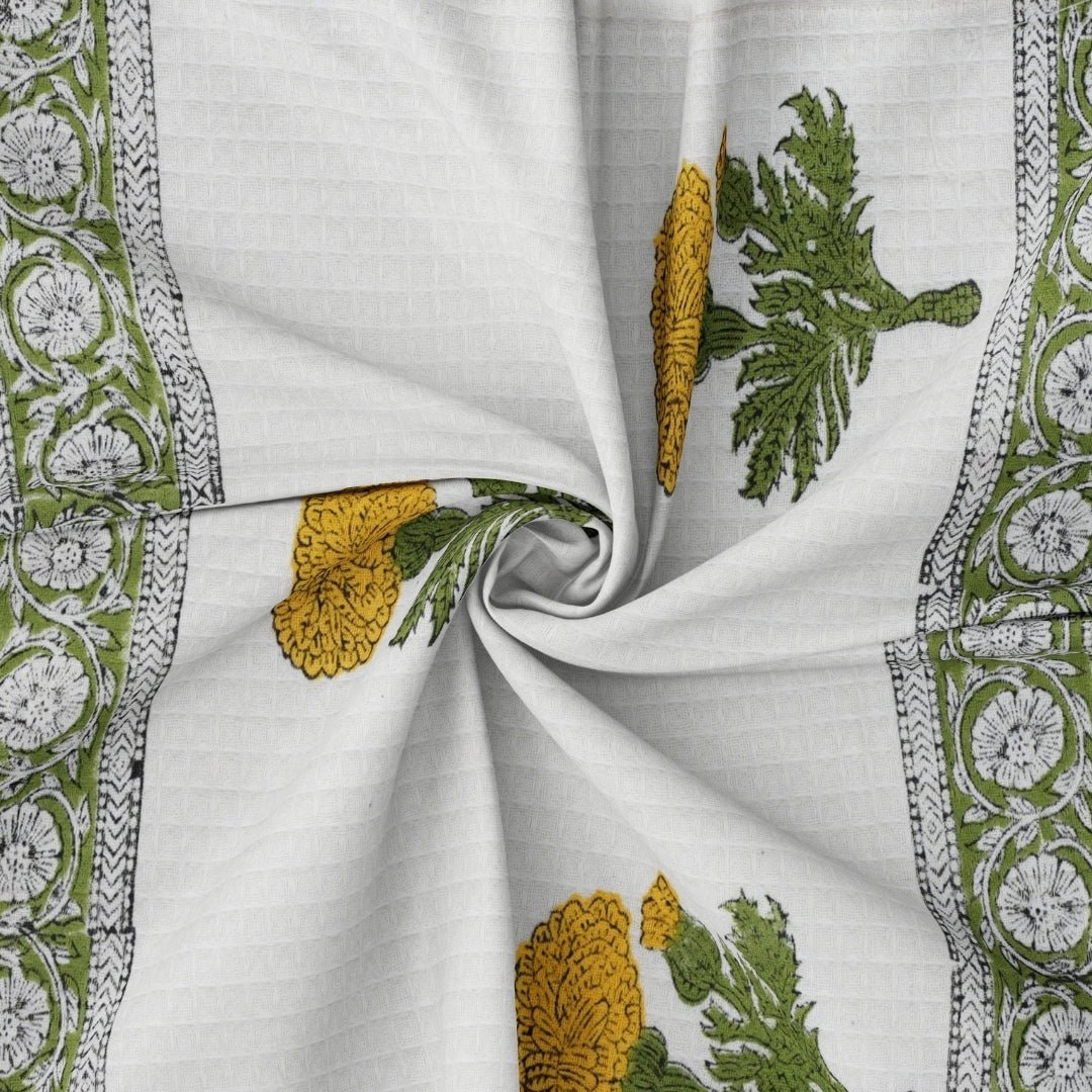 Soft Fabric Bath & Hand Towels Handprinted  with Marigold Pattern