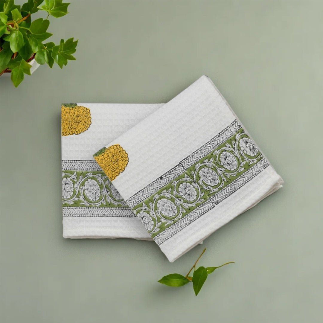 Soft Cotton Towels Handprinted  with Marigold Pattern