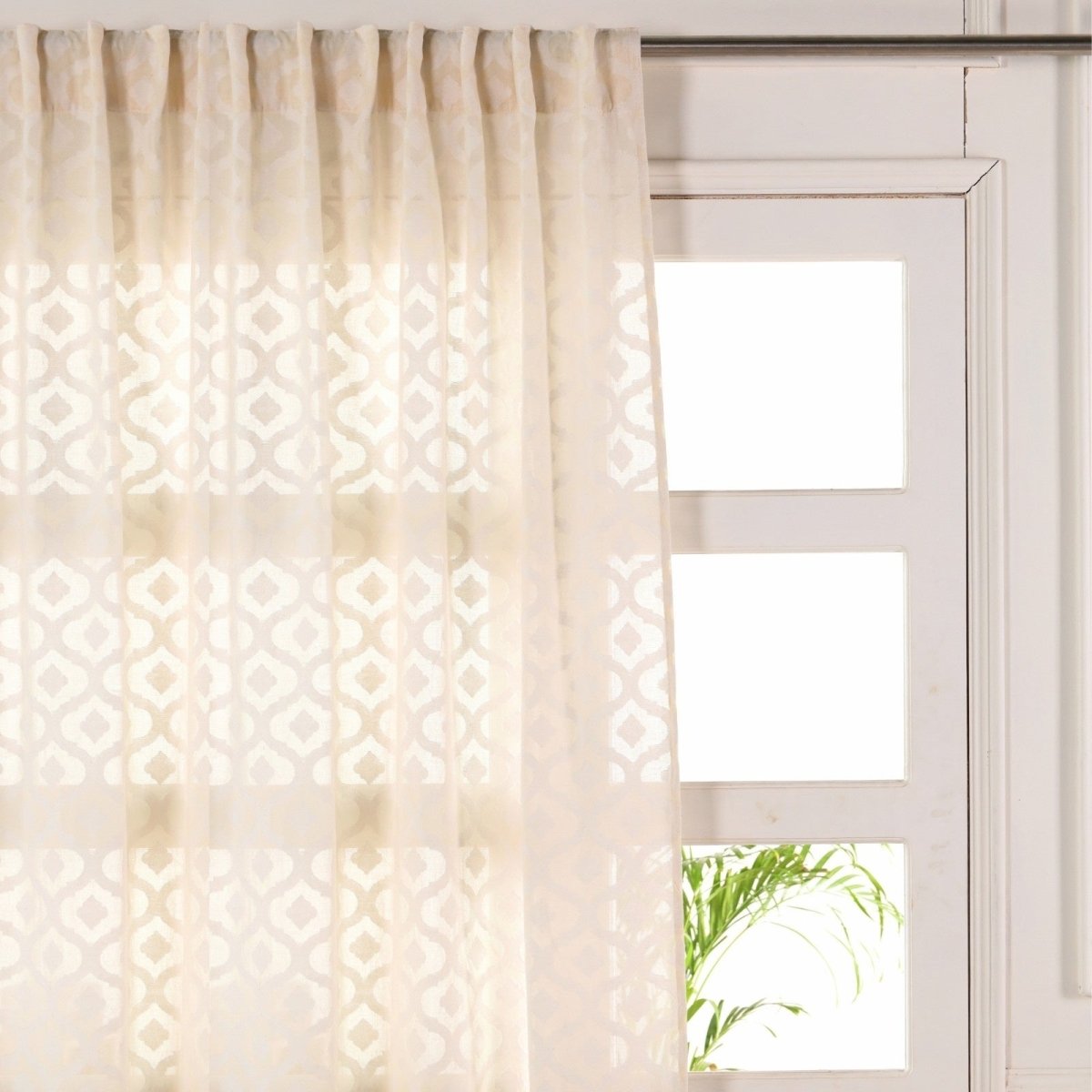 Cotton Semi Sheer Window Curtains |5 and 7 Feet | Handwoven Beige and White Cutwork| Handmade In India