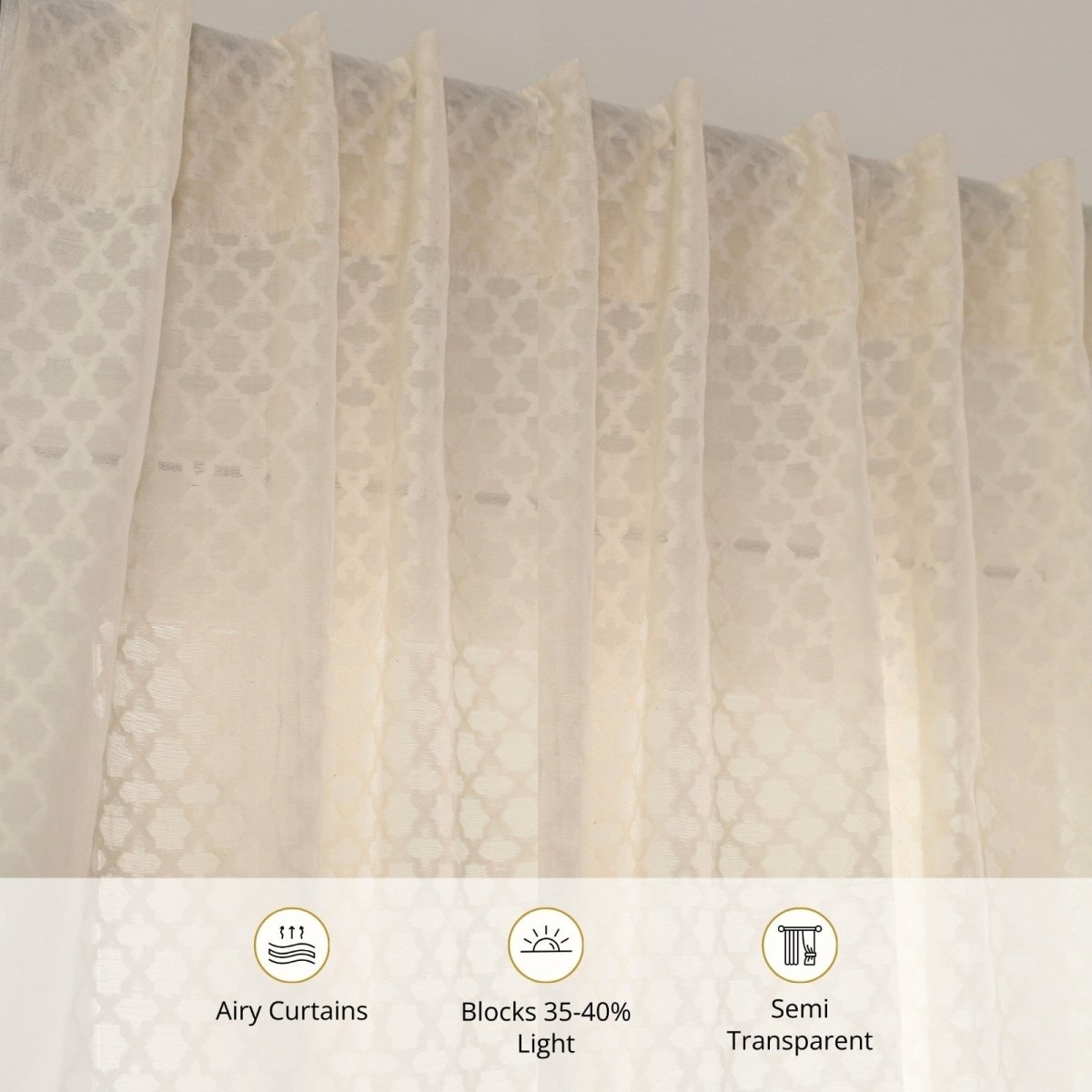 Cotton Silk Semi Sheer Door Curtains | 5/7 Feet | Handwoven Chanderi Fabric White | Handmade In India