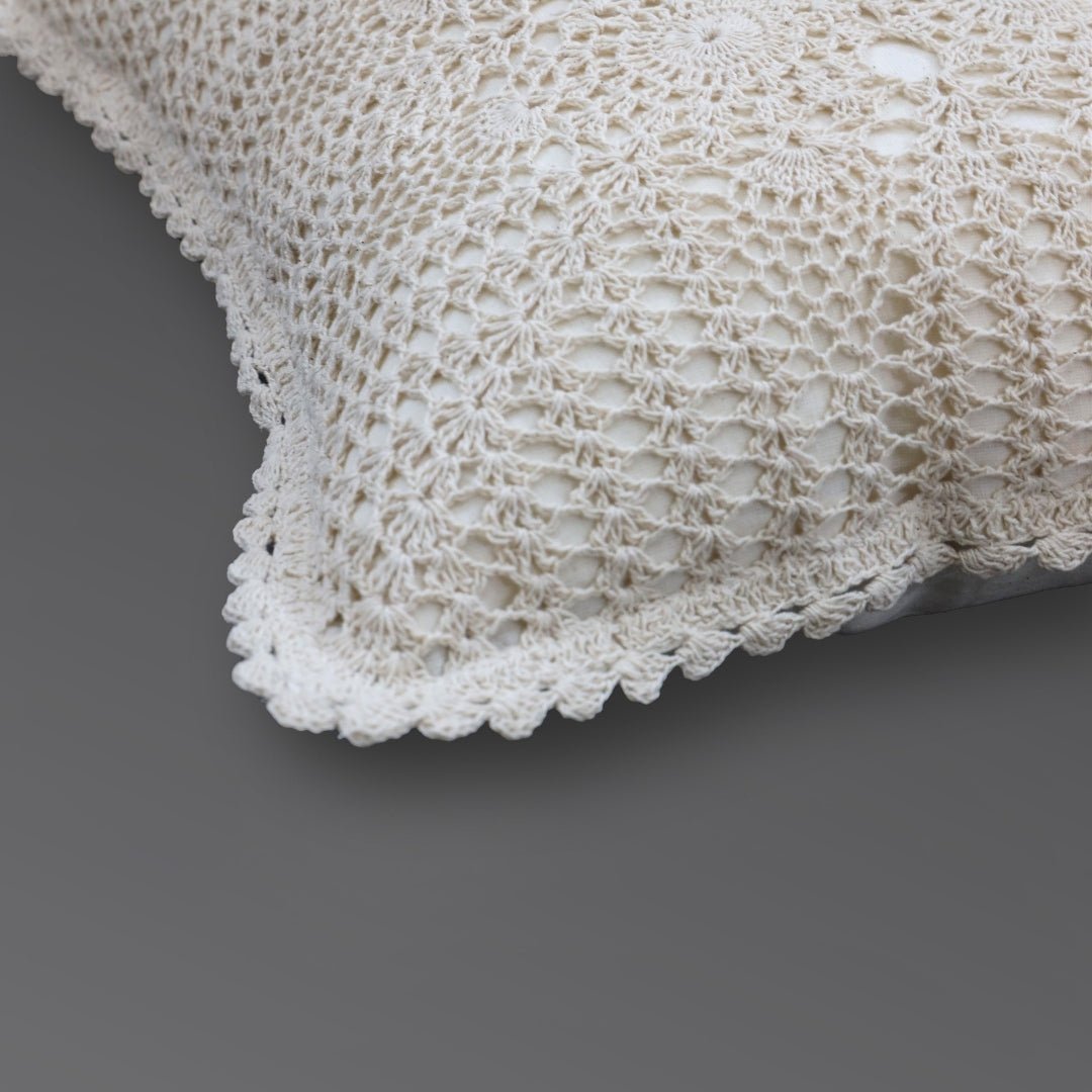 Crochet Cotton Cushion Cover In White | Set Of 1 2 and 4 | 16 x 16 inches | Handmade In India