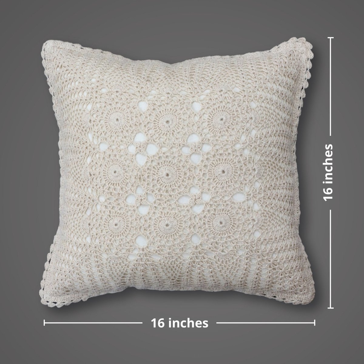 Crochet Cotton Cushion Cover In White | Set Of 1 2 and 4 | 16 x 16 inches | Handmade In India