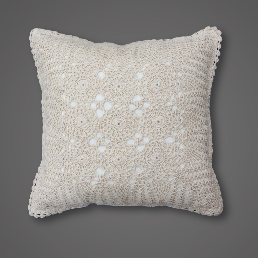 Crochet Cotton Cushion Cover in White Set of 1 2 and 4 | 16 x 16 inches | Handmade